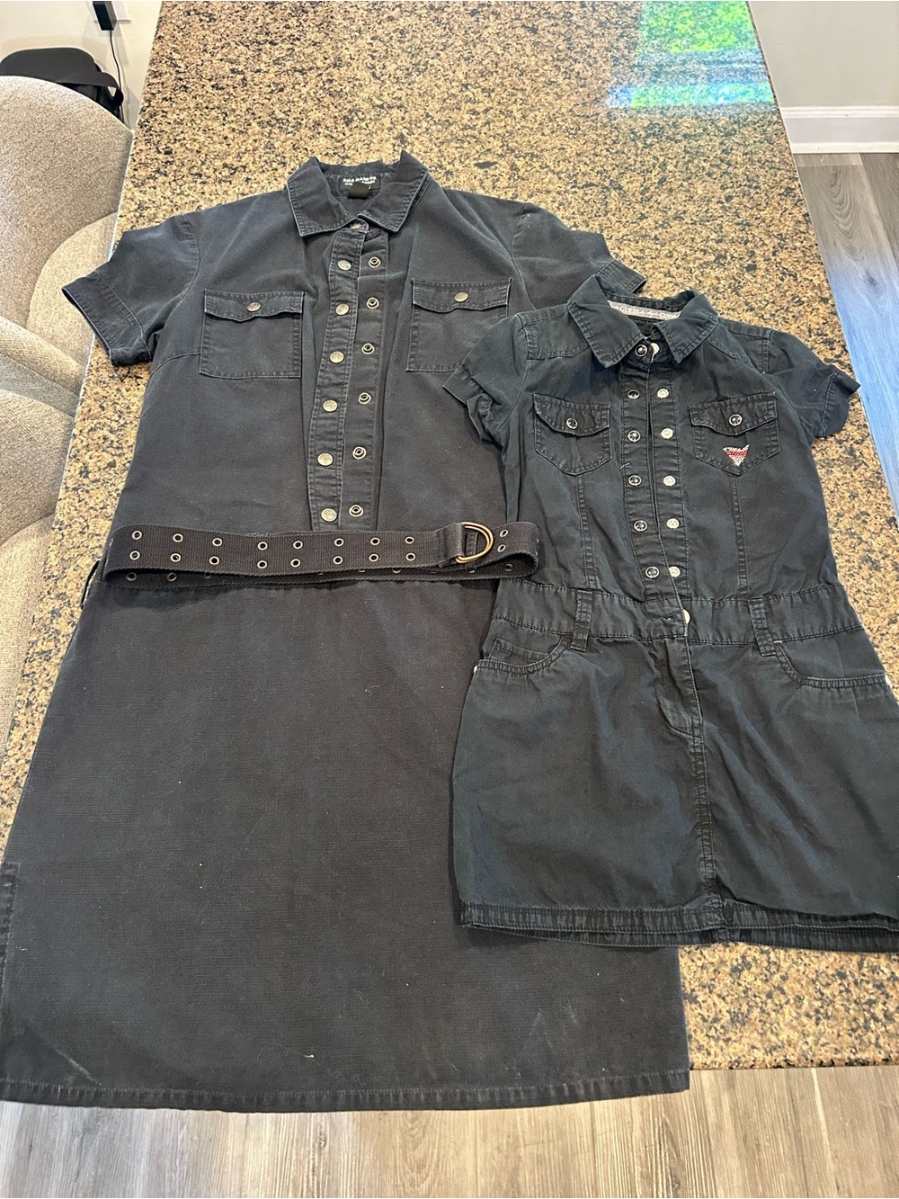 Mommy & Me! Polo Jeans Co. Black Button-Up Dress and Little Girls Guess Dress